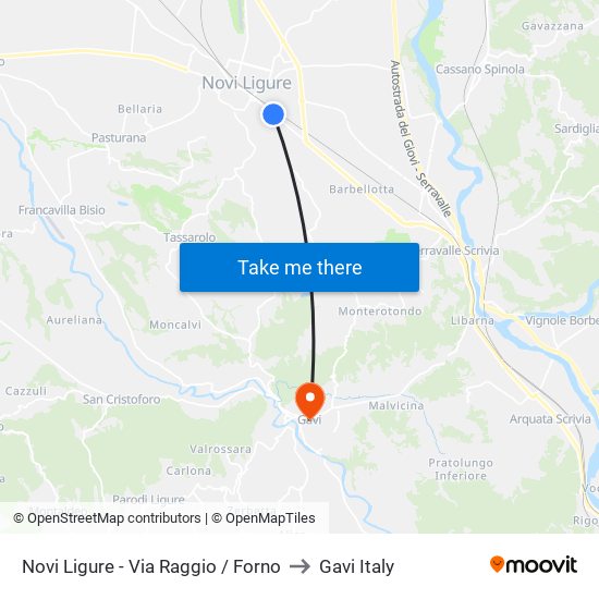 Novi Ligure - Via Raggio / Forno to Gavi Italy map