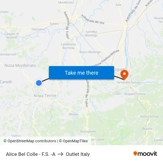 Alice Bel Colle - Railway Station -A to Outlet Italy map