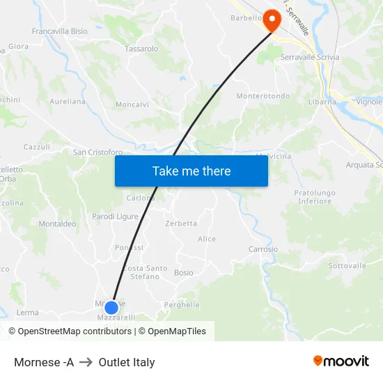 Mornese -A to Outlet Italy map