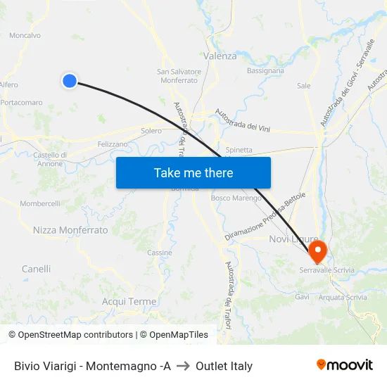 Viarigi - Montemagno Junction to Outlet Italy map