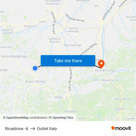 Ricaldone to Outlet Italy map