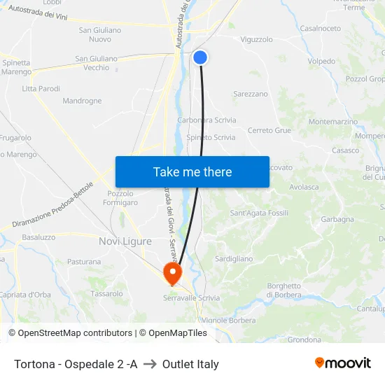 Tortona - Ospedale 2 -A to Outlet Italy map