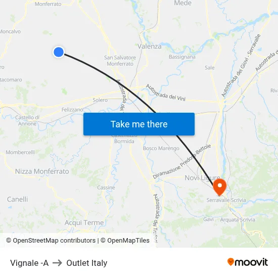 Vignale -A to Outlet Italy map