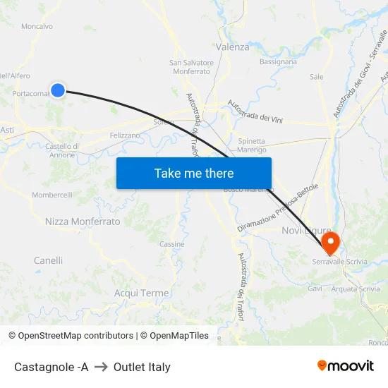 Castagnole to Outlet Italy map