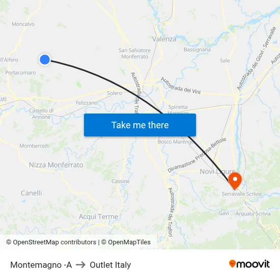 Montemagno -A to Outlet Italy map