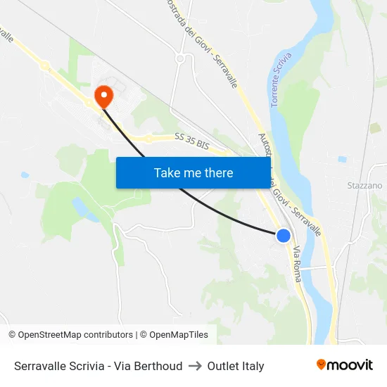 Serravalle Scrivia - Via Berthoud to Outlet Italy map