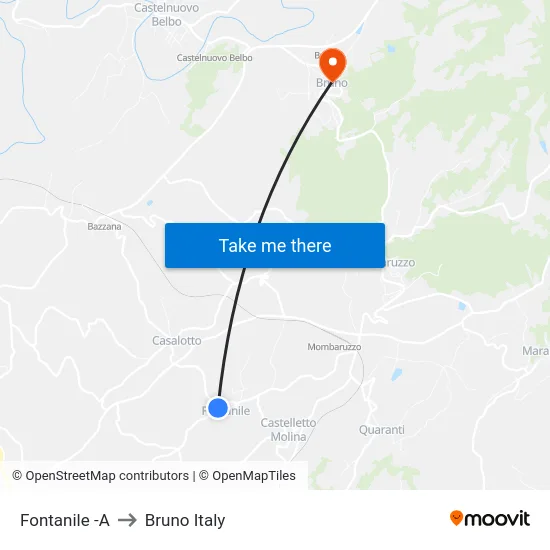 Fontanile -A to Bruno Italy map