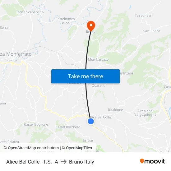Alice Bel Colle - F.S. -A to Bruno Italy map