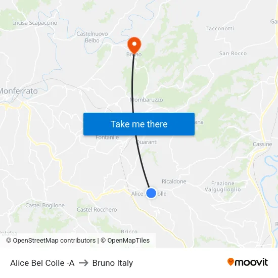 Alice Bel Colle -A to Bruno Italy map