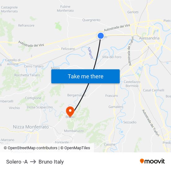 Solero -A to Bruno Italy map