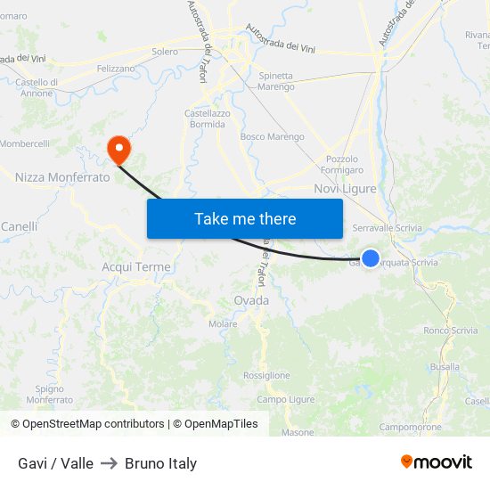 Gavi / Valle to Bruno Italy map