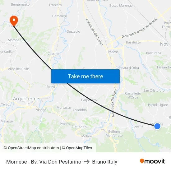 Mornese - Don Pestarino Street Junction to Bruno Italy map