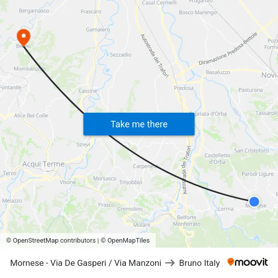Mornese - De Gasperi Street / Manzoni Street to Bruno Italy map