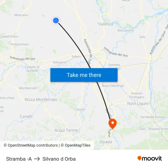Stramba -A to Silvano d Orba map