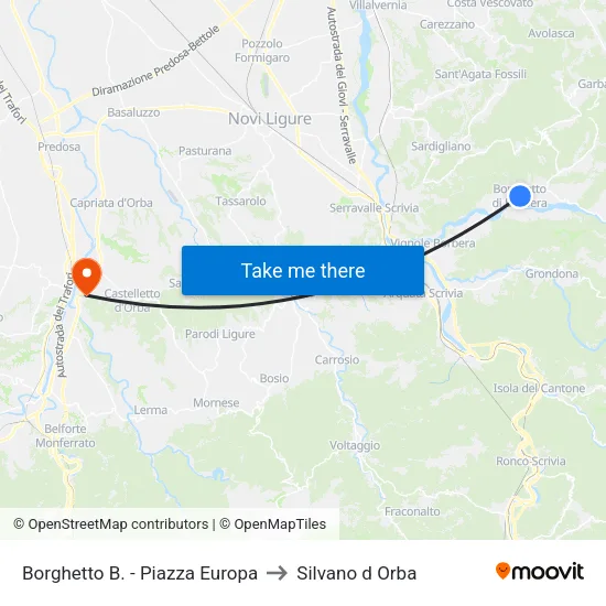 Borghetto B. - Piazza Europa to Silvano d Orba map