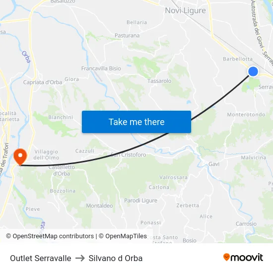 Outlet Serravalle to Silvano d Orba map