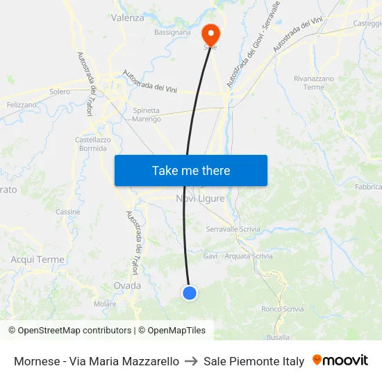 Mornese - Maria Mazzarello Street to Piemonte Sale Italy map