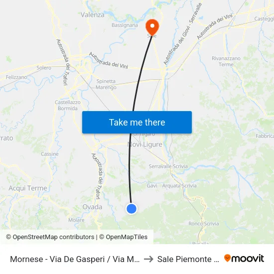 Mornese - Via De Gasperi / Via Manzoni to Sale Piemonte Italy map