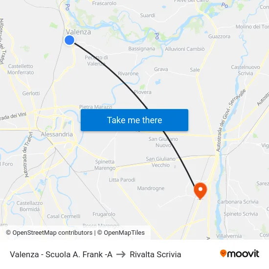 Valenza - Scuola A. Frank -A to Rivalta Scrivia map