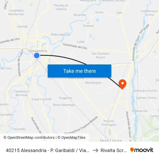 40215 Alessandria - Garibaldi Square / Lanza Street to Rivalta Scrivia map