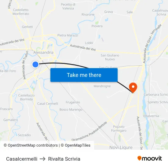 Casalcermelli to Rivalta Scrivia map