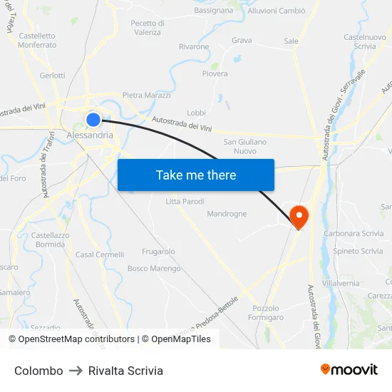 Colombo to Rivalta Scrivia map