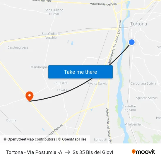 Tortona - Postumia Street -A to SS 35 Bis dei Giovi map