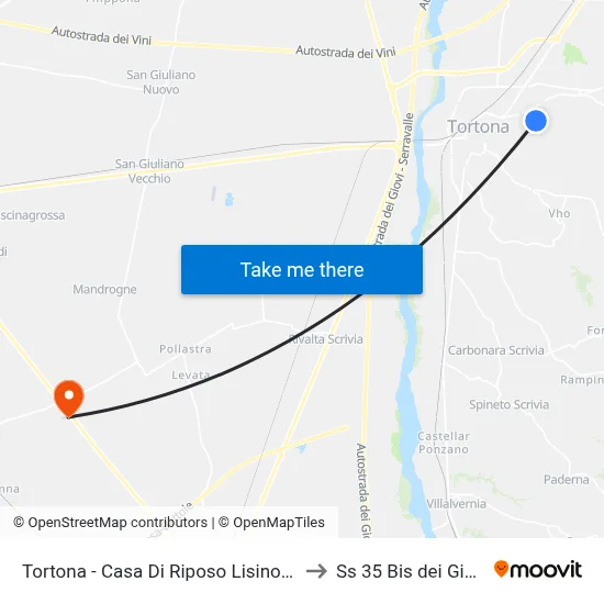 Tortona - Lisino Nursing Home -A to SS 35 Bis dei Giovi map