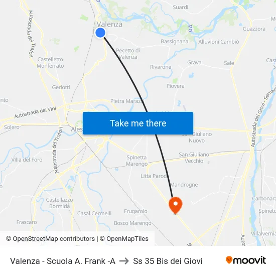 Valenza - A. Frank School -A to SS 35 Bis dei Giovi map
