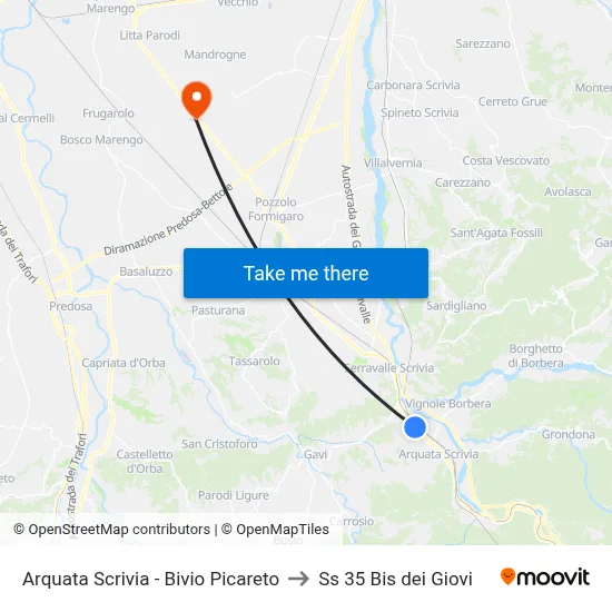 Arquata Scrivia - Picareto Junction to SS 35 Bis dei Giovi map