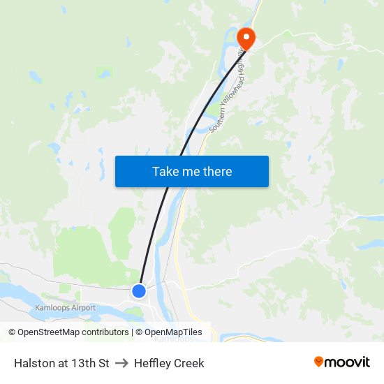 Halston at 13th St to Heffley Creek map