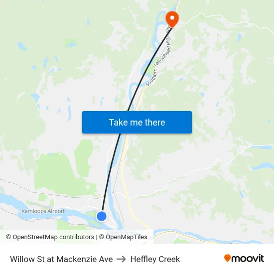 Willow St at Mackenzie Ave to Heffley Creek map