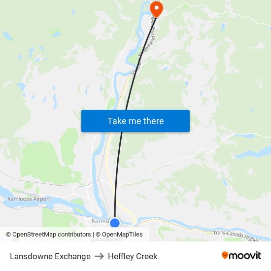 Lansdowne Exchange to Heffley Creek map