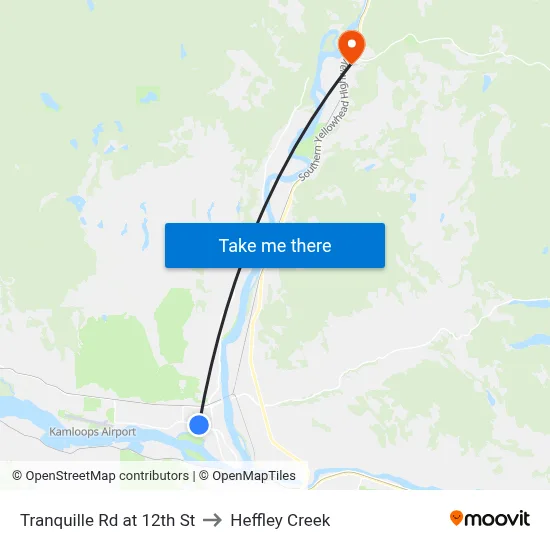 Tranquille Rd at 12th St to Heffley Creek map