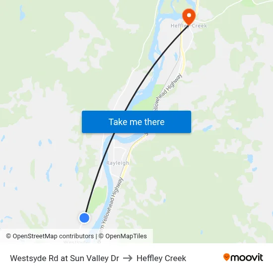 Westsyde Rd at Sun Valley Dr to Heffley Creek map