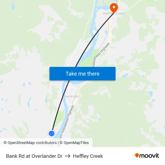 Bank Rd at Overlander Dr to Heffley Creek map