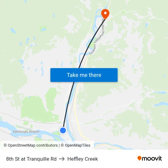 8th St at Tranquille Rd to Heffley Creek map