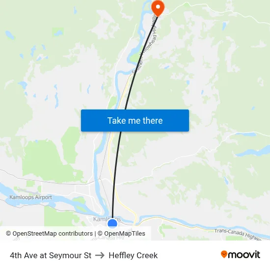 4th Ave at Seymour St to Heffley Creek map