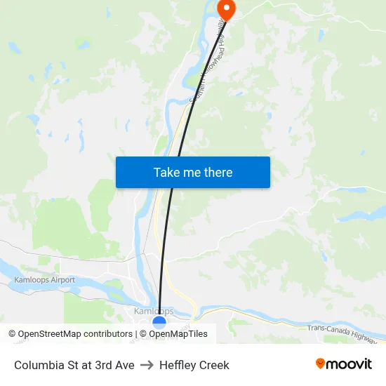 Columbia St at 3rd Ave to Heffley Creek map