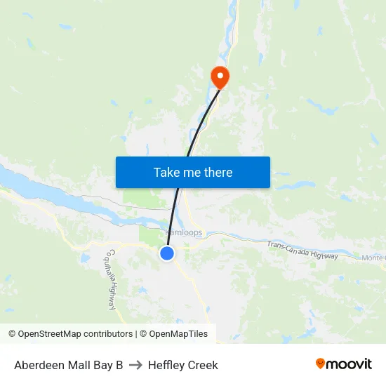 Aberdeen Mall Bay B to Heffley Creek map