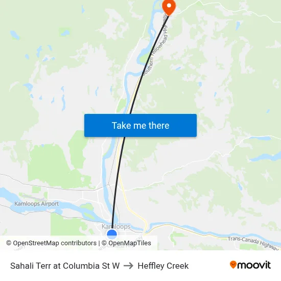 Sahali Terr at Columbia St W to Heffley Creek map