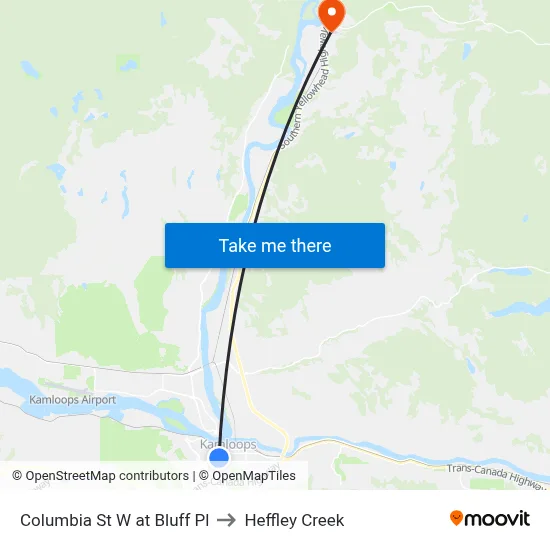 Columbia St W at Bluff Pl to Heffley Creek map
