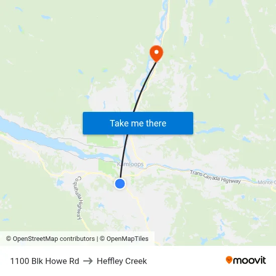 1100 Blk Howe Rd to Heffley Creek map
