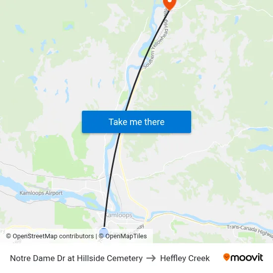 Notre Dame Dr at Hillside Cemetery to Heffley Creek map