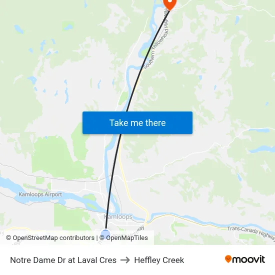Notre Dame Dr at Laval Cres to Heffley Creek map