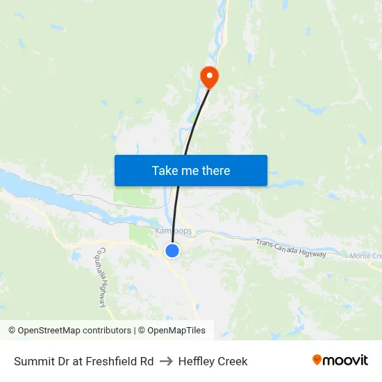 Summit Dr at Freshfield Rd to Heffley Creek map