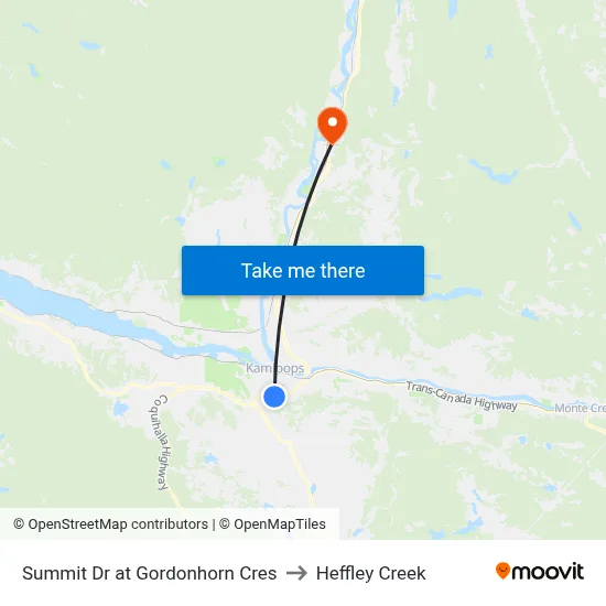 Summit Dr at Gordonhorn Cres to Heffley Creek map