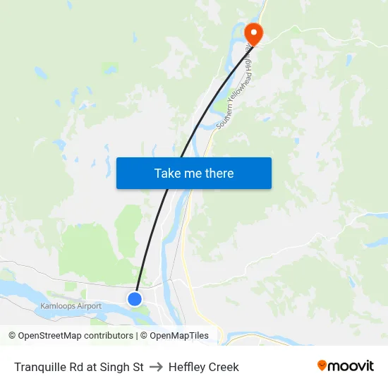 Tranquille Rd at Singh St to Heffley Creek map