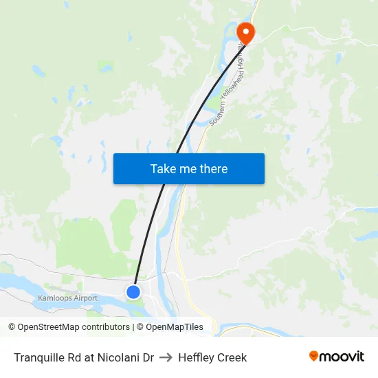 Tranquille Rd at Nicolani Dr to Heffley Creek map