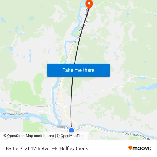 Battle St at 12th Ave to Heffley Creek map